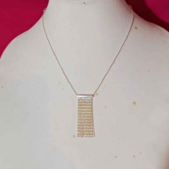 90s Vintage Sterling Silver Plated Fringe Tassel Curtain Choker Necklace - Picture 4 of 8